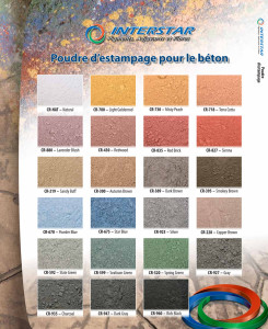 Choix de couleurs poudres d'estampage pour le béton